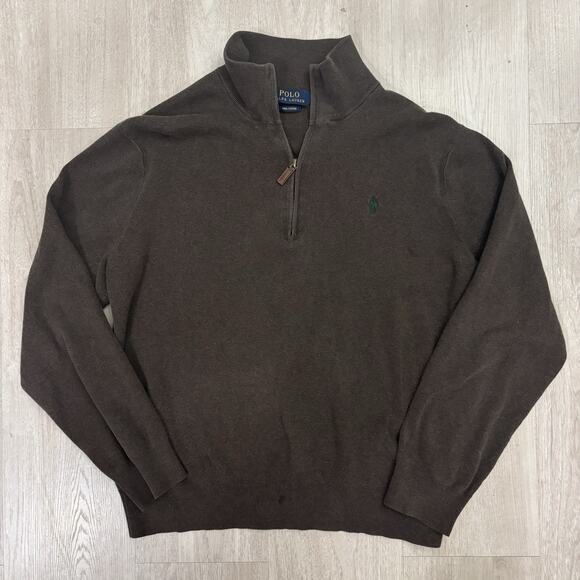 Polo Ralph Lauren Sweater Mens Large Charcoal Pima Cotton 1/4 Zip Preppy Dad - Picture 1 of 10
